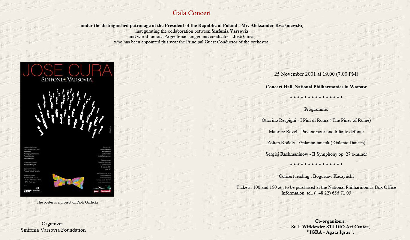 Jos Cura, Conductor, Sinfornia Varsovia, Warsaw, 2001 Inagural Concert.