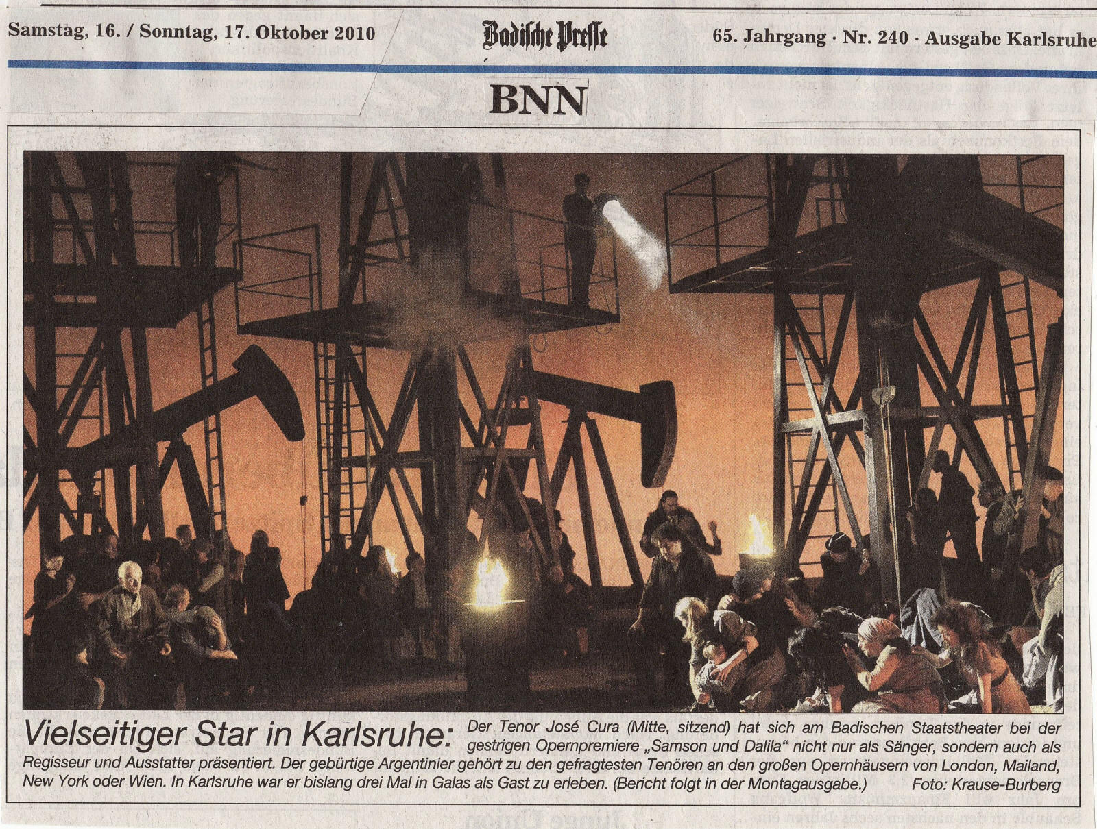 Press for Jos Cura's  production of Samson et Dalila in Karlsruhe 2010.