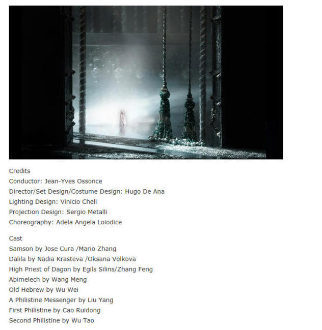 Jos Cura starring as Samson in the 2015 Beijing Opera production of Samsone et Dalila